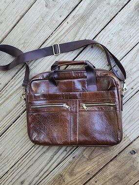 Genuine Leather Brown Laptop Shoulder Bag Like New